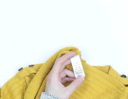 Marks and Spencer Women Yellow Ribbed Crew Neck Pullover Jumper Size 10