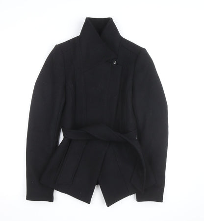 Reiss Womens Black Wool Belted Overcoat XS Slim Fit Autumn Winter