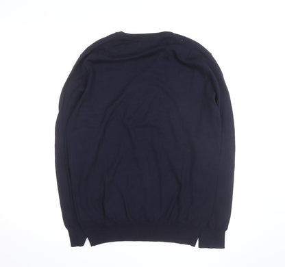 Polo Ralph Lauren Men's Navy Blue V-Neck Slim Fit Cotton Jumper Size L