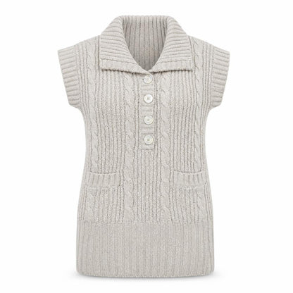 Next Women Beige Short Sleeve Collared Cable Knit Jumper Size M