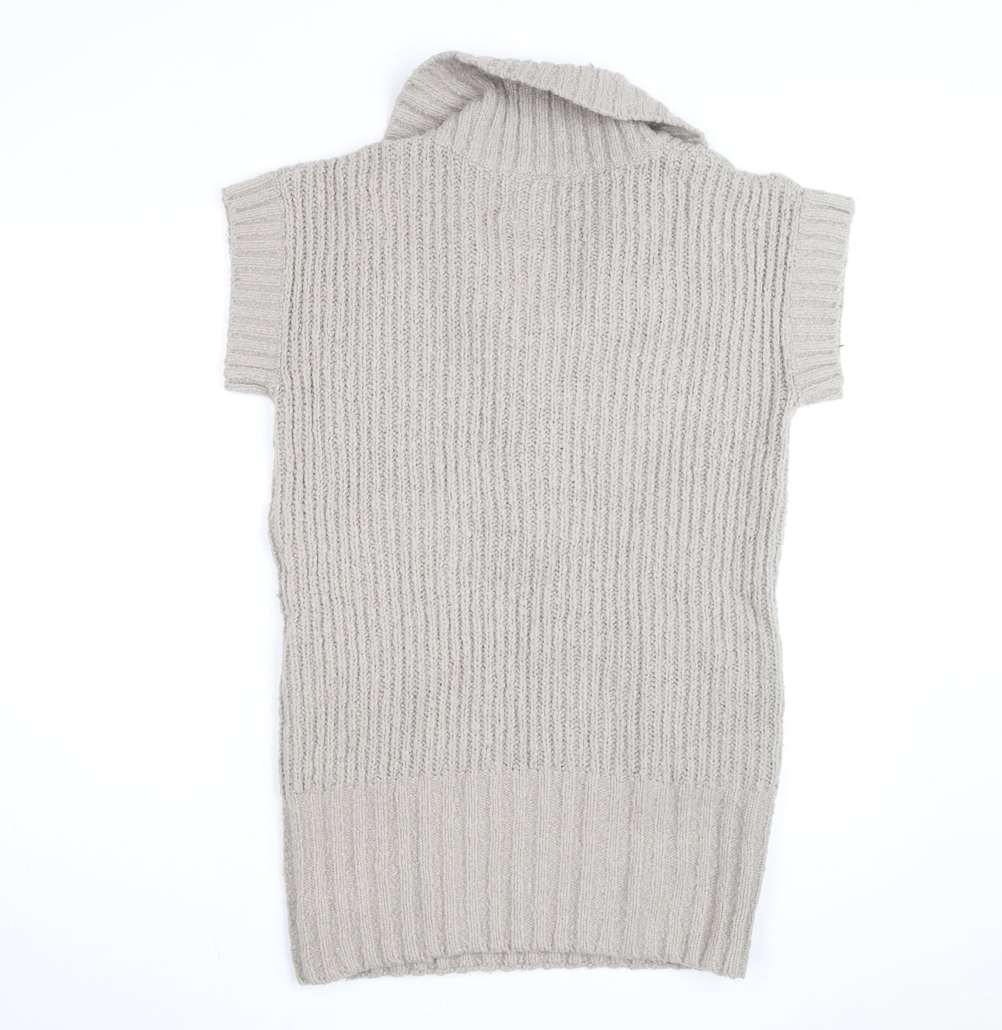 Next Women Beige Short Sleeve Collared Cable Knit Jumper Size M