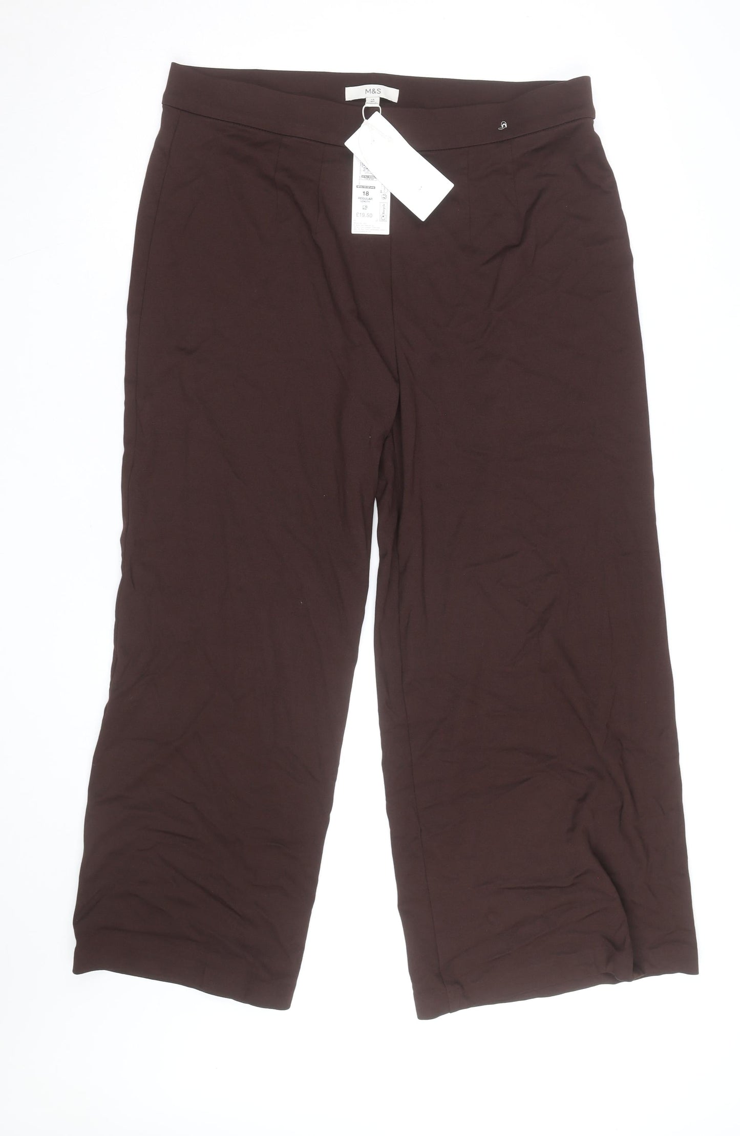 Marks and Spencer Women Brown Size 18 Wide-Leg Stretch Jersey Trousers