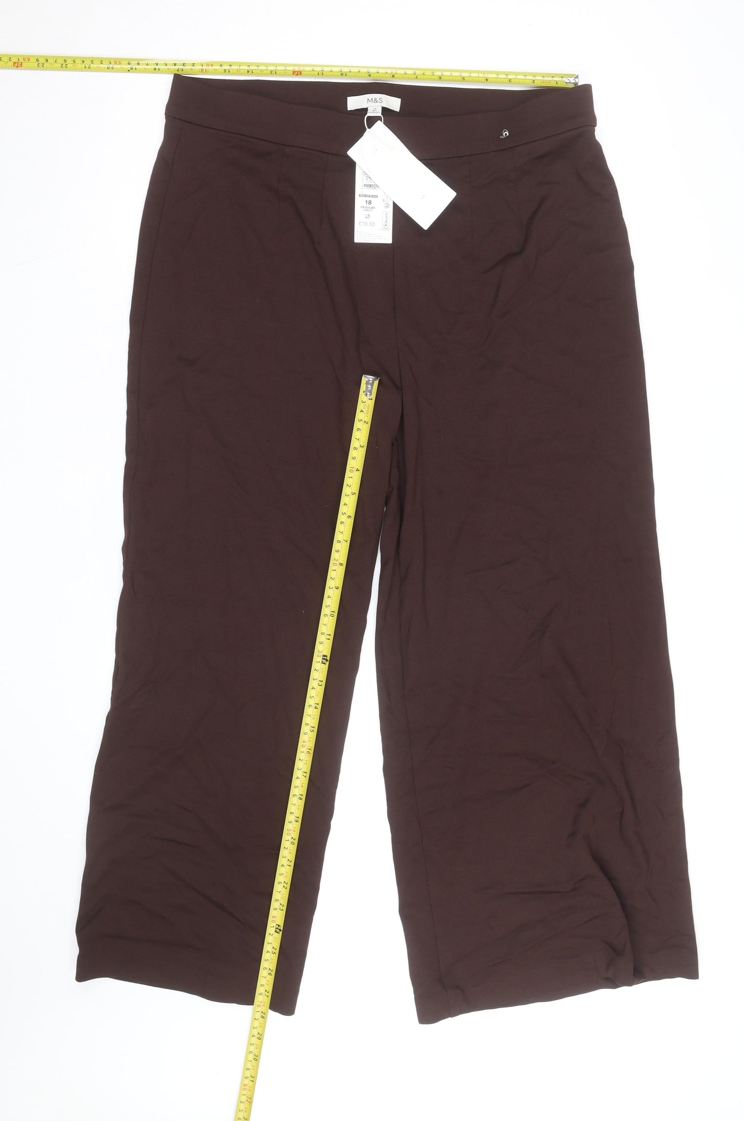 Marks and Spencer Women Brown Size 18 Wide-Leg Stretch Jersey Trousers