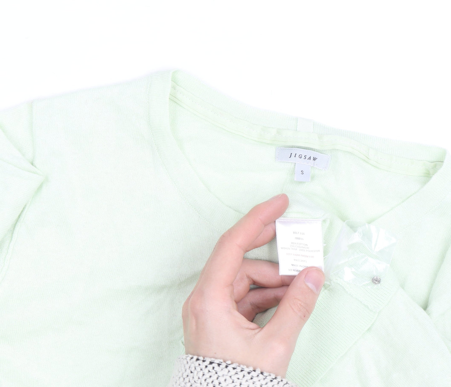 Jigsaw Women's Green Cotton Crew Neck Cardigan Size S