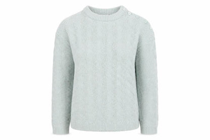 Damart Women's Mint Green Cable-Knit Crew Neck Jumper Size M