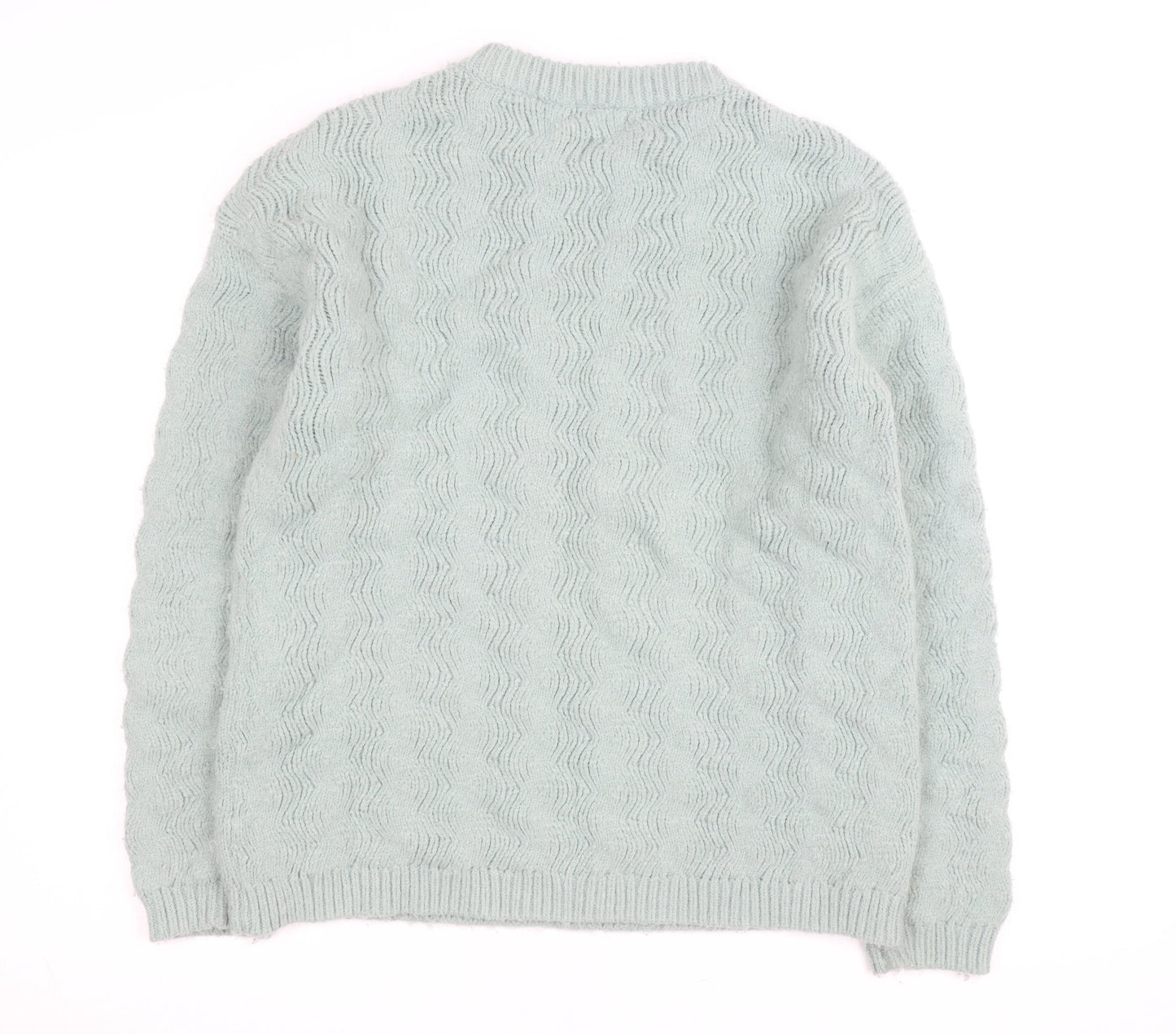Damart Women's Mint Green Cable-Knit Crew Neck Jumper Size M