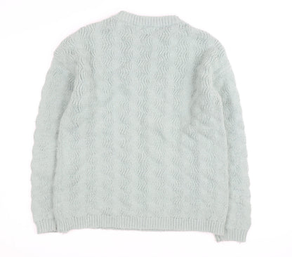 Damart Women's Mint Green Cable-Knit Crew Neck Jumper Size M