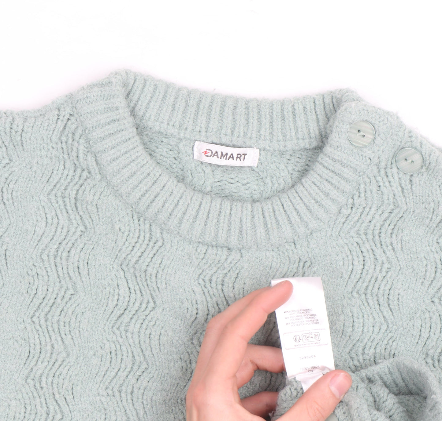 Damart Women's Mint Green Cable-Knit Crew Neck Jumper Size M