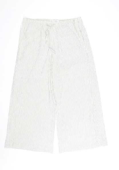 Marks and Spencer Women Blue Stripe Linen Blend Wide-Leg Trousers Size 16 Short