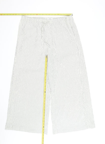 Marks and Spencer Women Blue Stripe Linen Blend Wide-Leg Trousers Size 16 Short