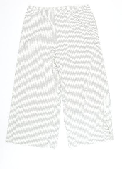 Marks and Spencer Women Blue Stripe Linen Blend Wide-Leg Trousers Size 16 Short