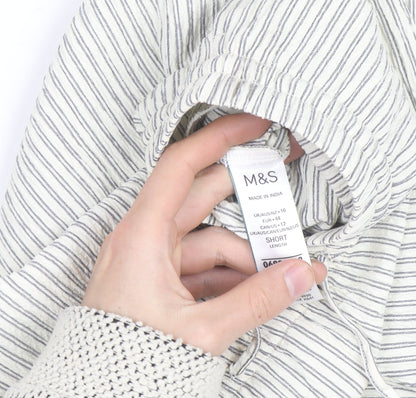 Marks and Spencer Women Blue Stripe Linen Blend Wide-Leg Trousers Size 16 Short