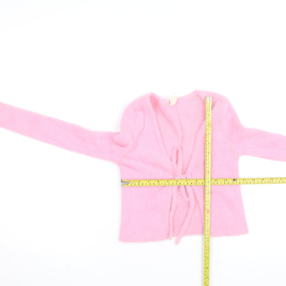 Urban Outfitters Women Pink XS Fuzzy Tie Front Cardigan Knit Jumper
