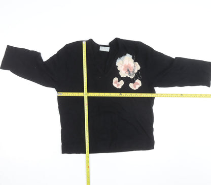 Wallis Women Black Floral Embellished V-Neck Jumper Size 20