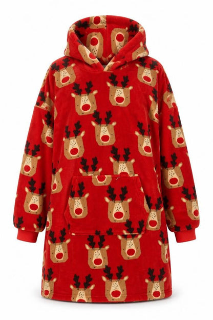 Next Men's Red Fleece Christmas Hooded One Size Reindeer Nightwear