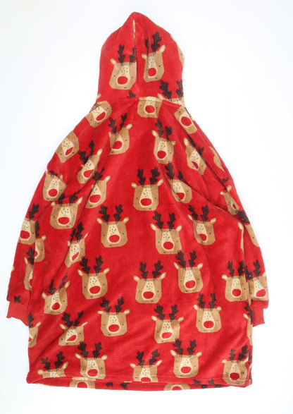 Next Men's Red Fleece Christmas Hooded One Size Reindeer Nightwear