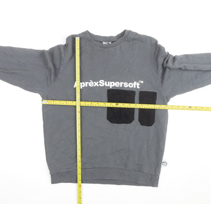 Apres Mens Grey Crew Neck Pullover Sweatshirt Medium with Logo Pockets