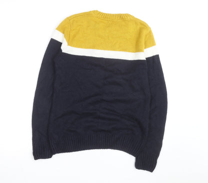 River Island Men's Blue Yellow Crew Neck Pullover Jumper XS