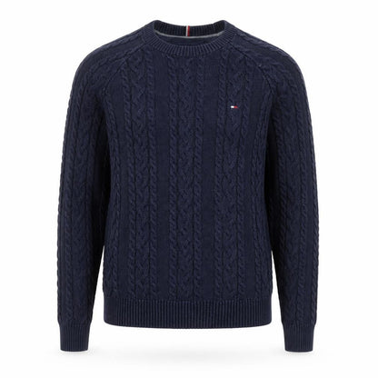 Tommy Hilfiger Men's Blue Cable-Knit Cotton Pullover Jumper Size S