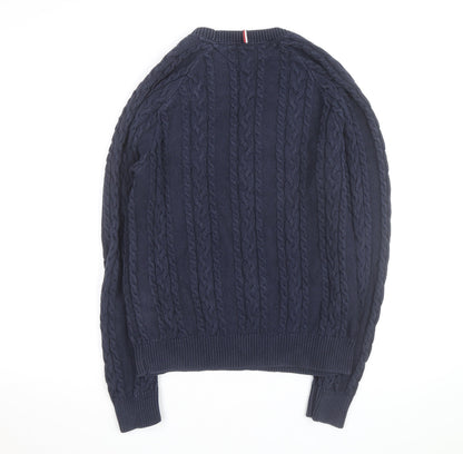 Tommy Hilfiger Men's Blue Cable-Knit Cotton Pullover Jumper Size S