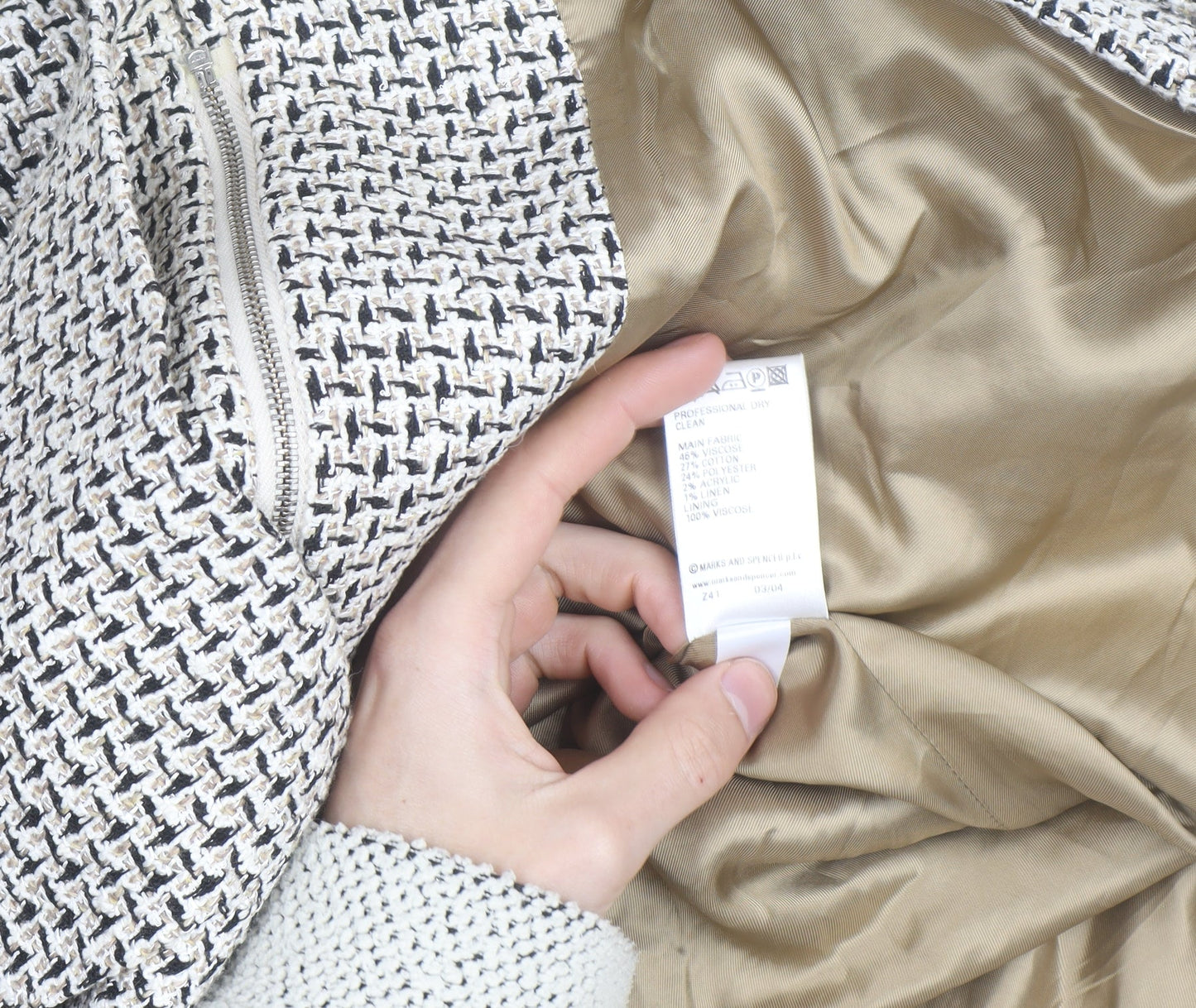 Marks and Spencer Women's Beige Tweed Zip Jacket Size 18