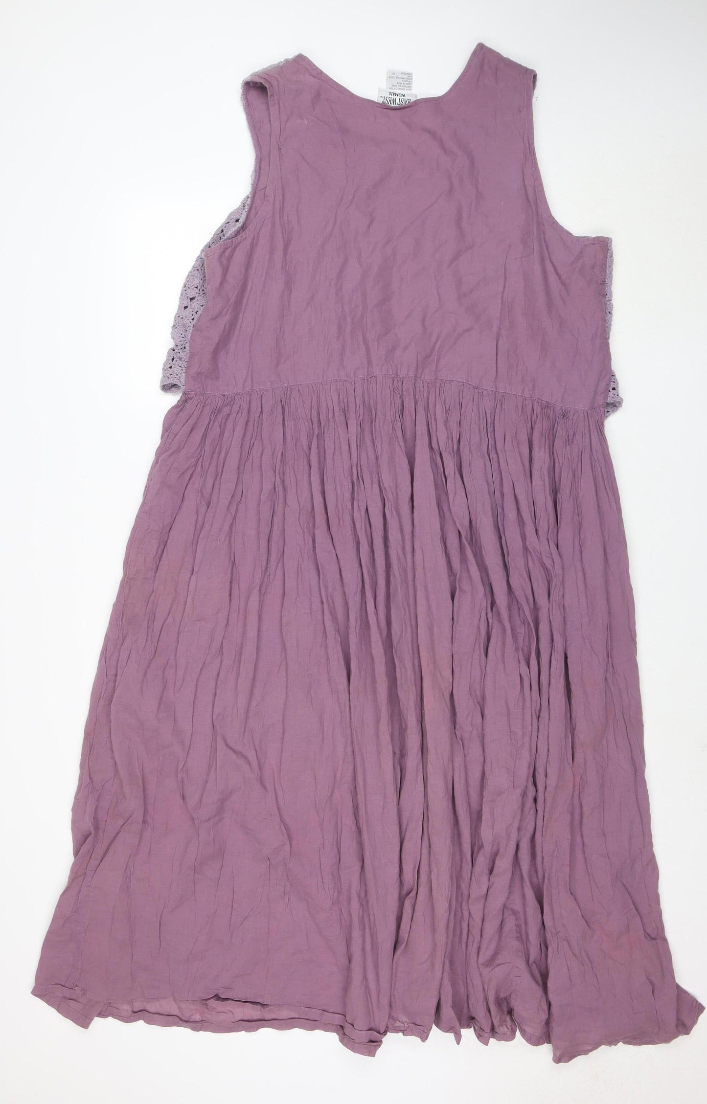 East West Woman Purple Cotton Crochet Fit & Flare Dress XL