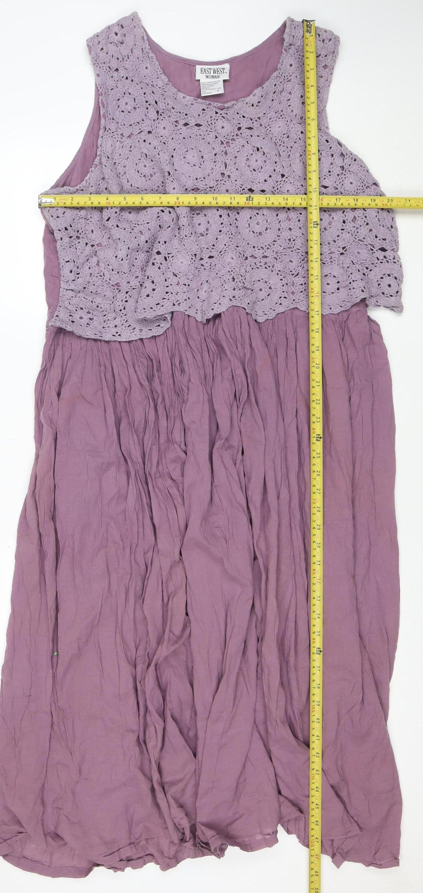 East West Woman Purple Cotton Crochet Fit & Flare Dress XL