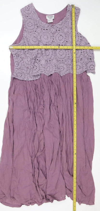 East West Woman Purple Cotton Crochet Fit & Flare Dress XL