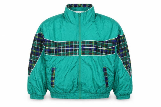 Active Exposure Men's Green Tartan XL Retro Nylon Windbreaker Jacket