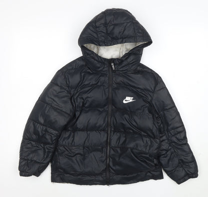 Nike Girls Black Therma-Fit Hooded Puffer Jacket 8-9 Years Winter Coat