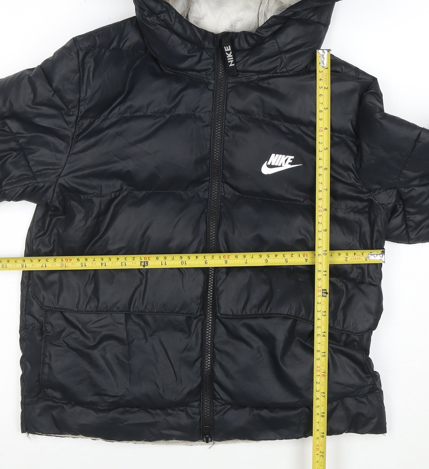 Nike Girls Black Therma-Fit Hooded Puffer Jacket 8-9 Years Winter Coat