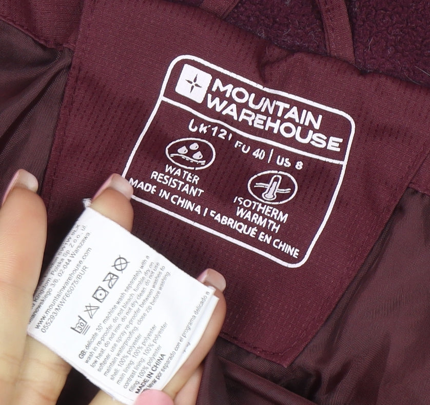 Mountain Warehouse Women's Red Puffer Jacket Size 12 Hooded Water Resistant