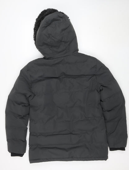 Nines Collection Women's Black Puffer Jacket M Hooded Faux Fur Winter Coat