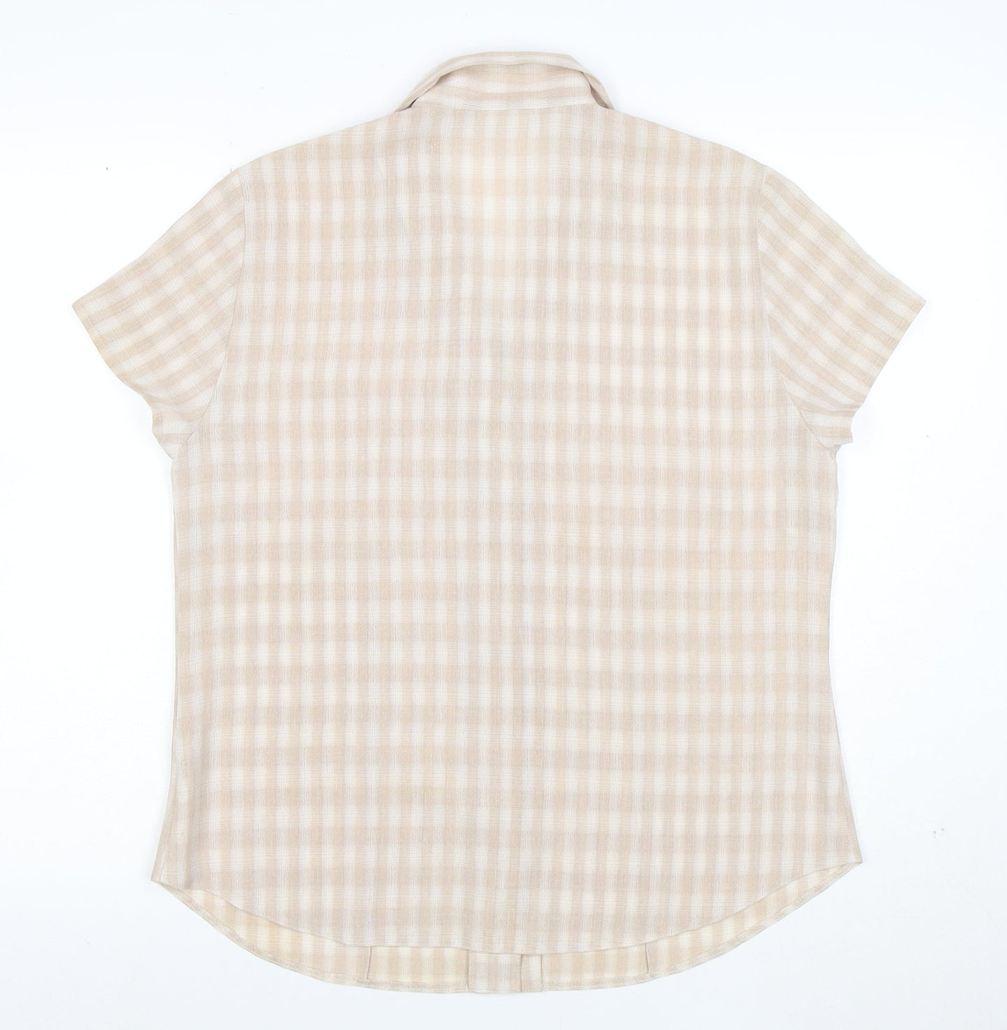 Fosby Design Women's Beige Check Short Sleeve Button-Up Shirt Size 14