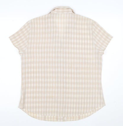 Fosby Design Women's Beige Check Short Sleeve Button-Up Shirt Size 14