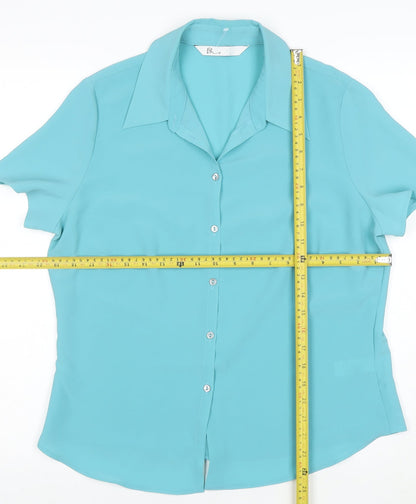 BHS Women's Blue Size 14 Short Sleeve Button-Up Polyester Blouse