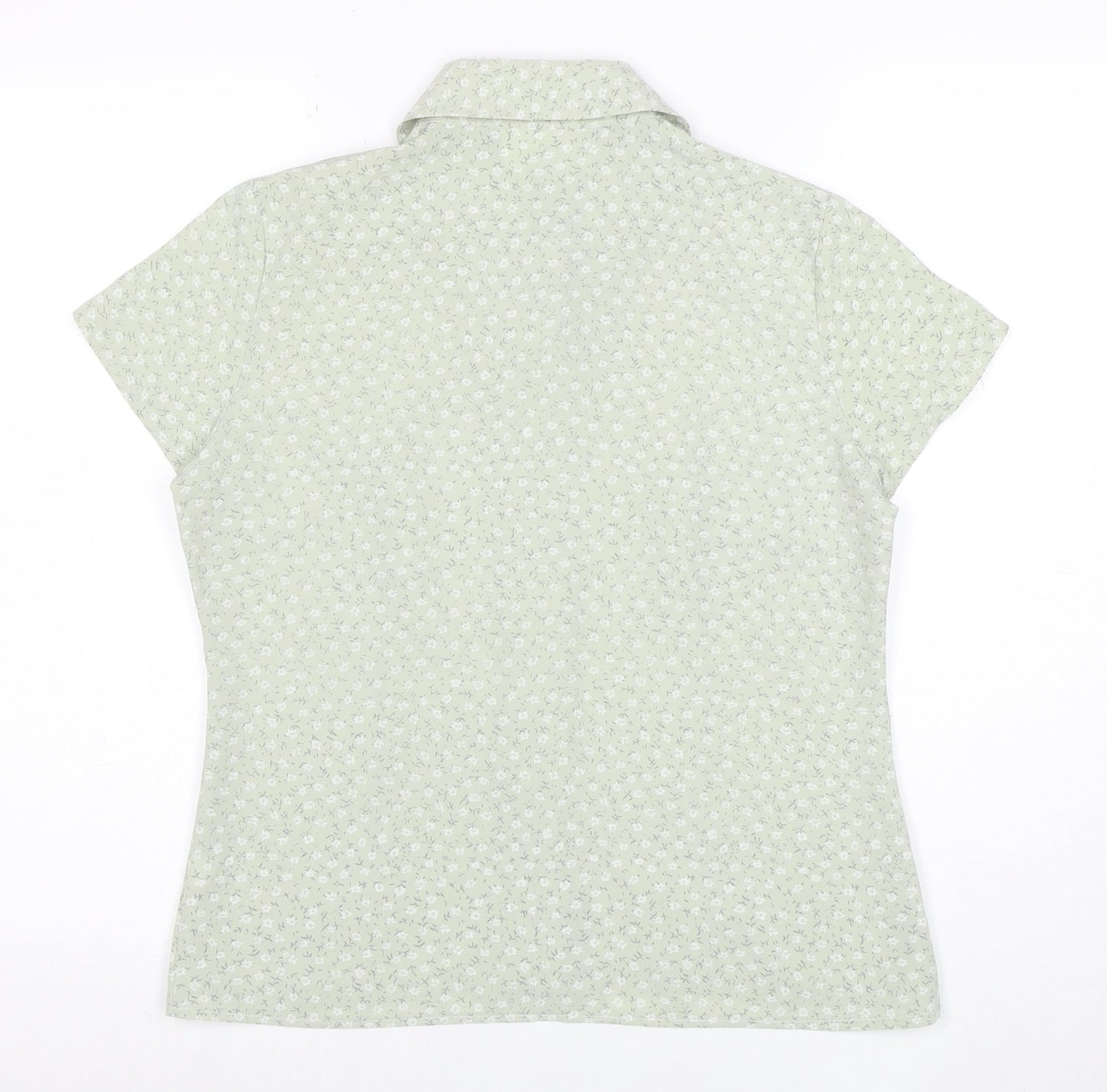 Classics Women Green Floral Button-Up Short Sleeve Blouse Size 12