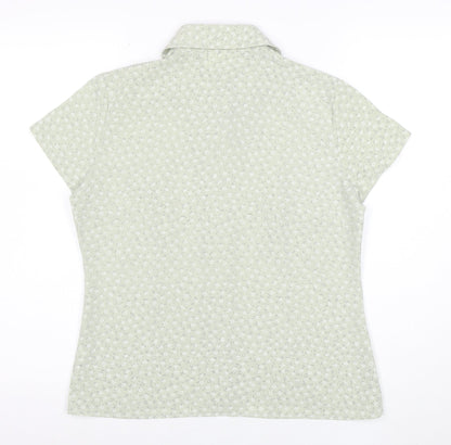 Classics Women Green Floral Button-Up Short Sleeve Blouse Size 12