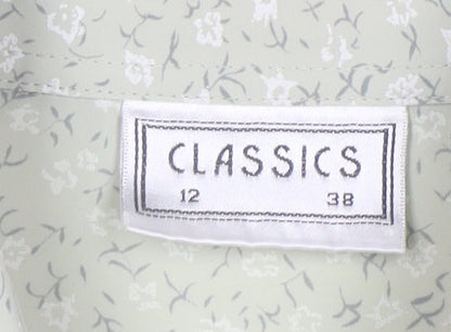 Classics Women Green Floral Button-Up Short Sleeve Blouse Size 12