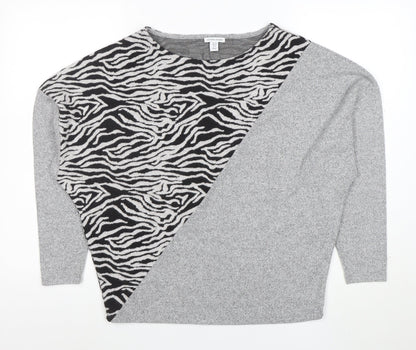 Sonder Studio Womens Grey Zebra Print Relaxed Knit Jumper Size 10