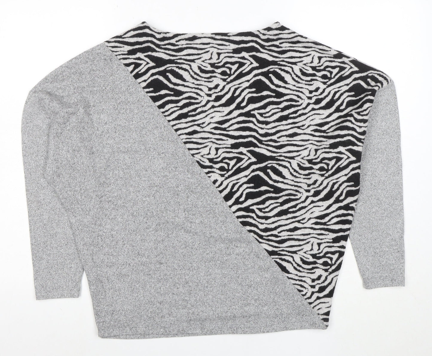 Sonder Studio Womens Grey Zebra Print Relaxed Knit Jumper Size 10