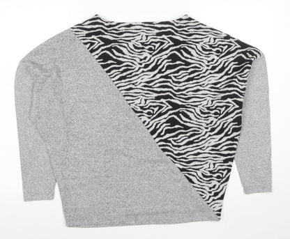 Sonder Studio Womens Grey Zebra Print Relaxed Knit Jumper Size 10