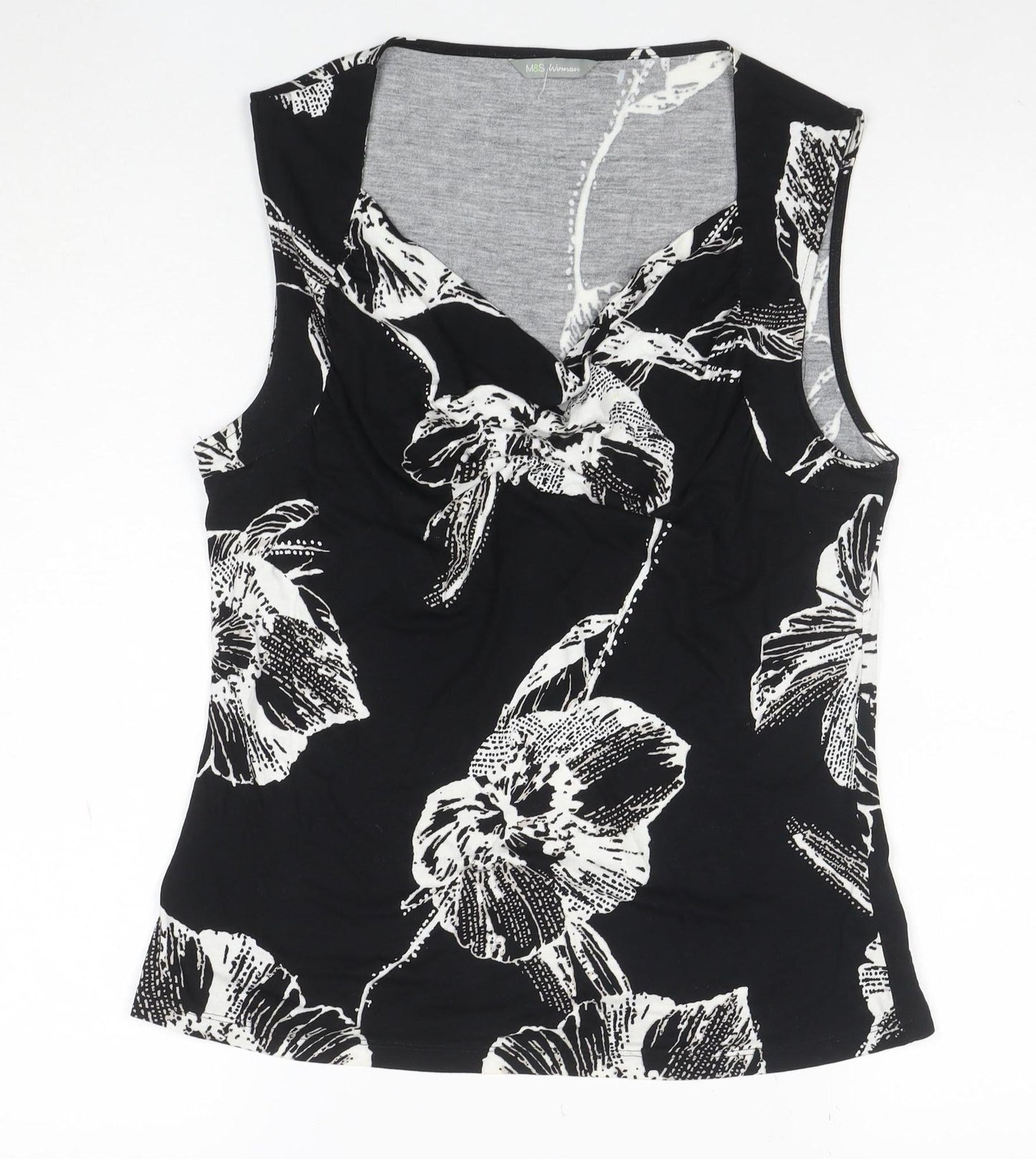 Marks and Spencer Womens Black Floral Viscose Sleeveless Tank Top UK 12