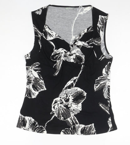 Marks and Spencer Womens Black Floral Viscose Sleeveless Tank Top UK 12