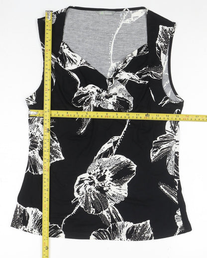 Marks and Spencer Womens Black Floral Viscose Sleeveless Tank Top UK 12