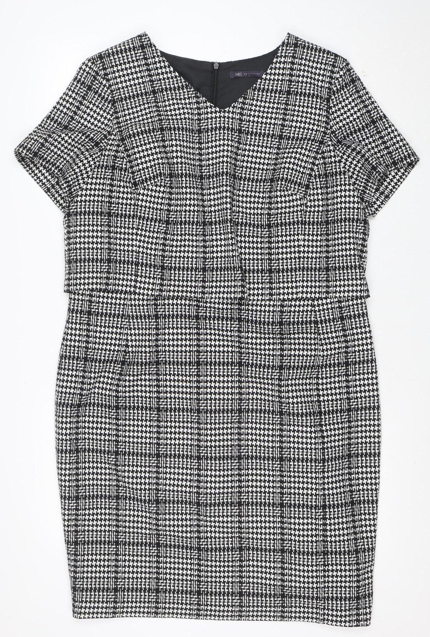 Marks and Spencer Women’s Black Check Sheath Dress Size 18 Short Sleeve Workwear