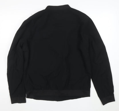 Zara Men Black Bomber Jacket Size L Full Zip Nylon Blend