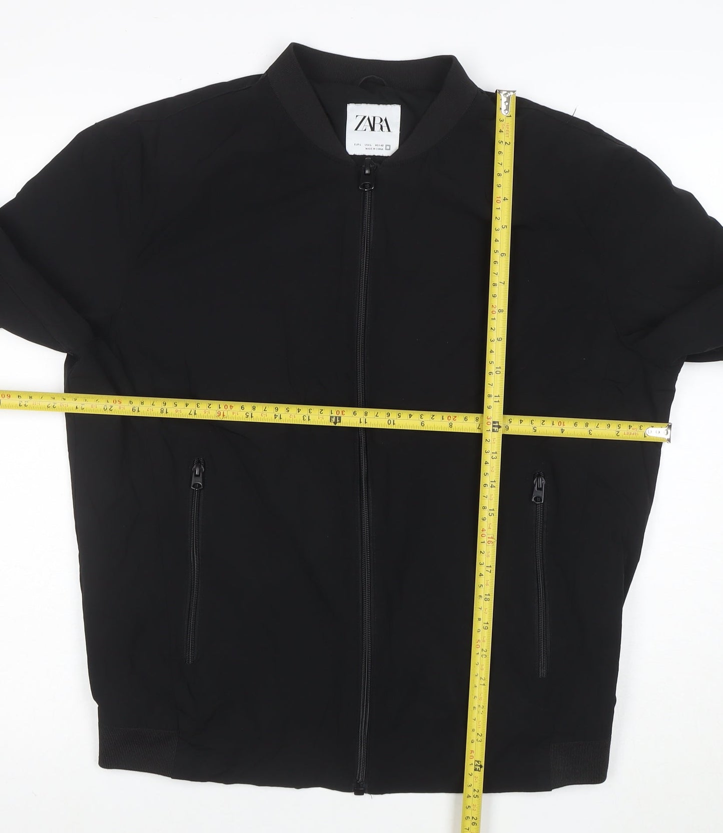 Zara Men Black Bomber Jacket Size L Full Zip Nylon Blend
