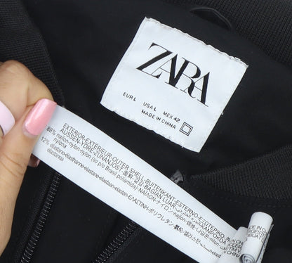 Zara Men Black Bomber Jacket Size L Full Zip Nylon Blend