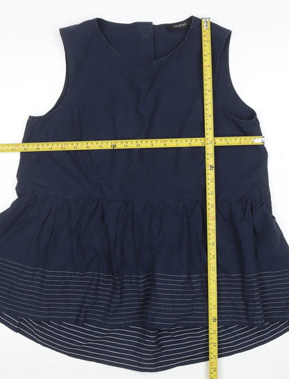 Marks and Spencer Autograph Women's Navy Sleeveless Peplum Blouse UK 12 Cotton